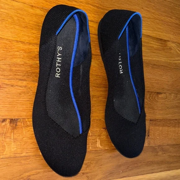 Rothy's Women's Black Loafers with Blue Trim-Size 9 - Picture 4 of 6